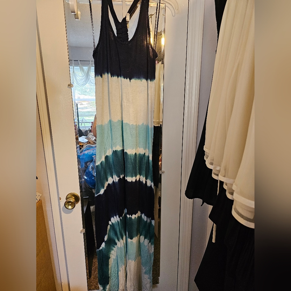Blue and white maxi dress